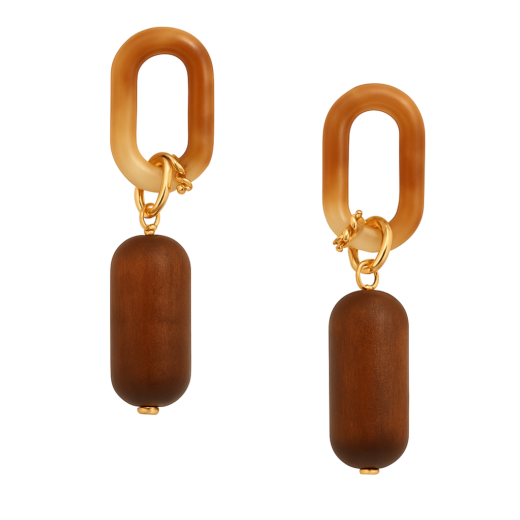 [1 Pair Bohemian Tassel Earrings] 1 Pair Bohemian Geometric Acrylic Wooden Tassel Earrings - Stainless Steel Post, Resin Inlay, Boho Style, Daily Charm & Beach Vacation Accessory