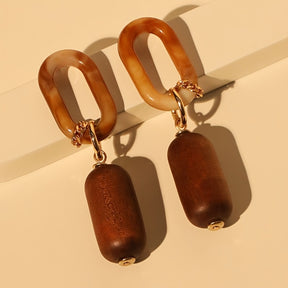 [1 Pair Bohemian Tassel Earrings] 1 Pair Bohemian Geometric Acrylic Wooden Tassel Earrings - Stainless Steel Post, Resin Inlay, Boho Style, Daily Charm & Beach Vacation Accessory