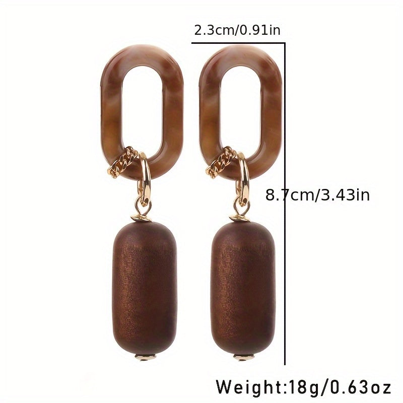 [1 Pair Bohemian Tassel Earrings] 1 Pair Bohemian Geometric Acrylic Wooden Tassel Earrings - Stainless Steel Post, Resin Inlay, Boho Style, Daily Charm & Beach Vacation Accessory