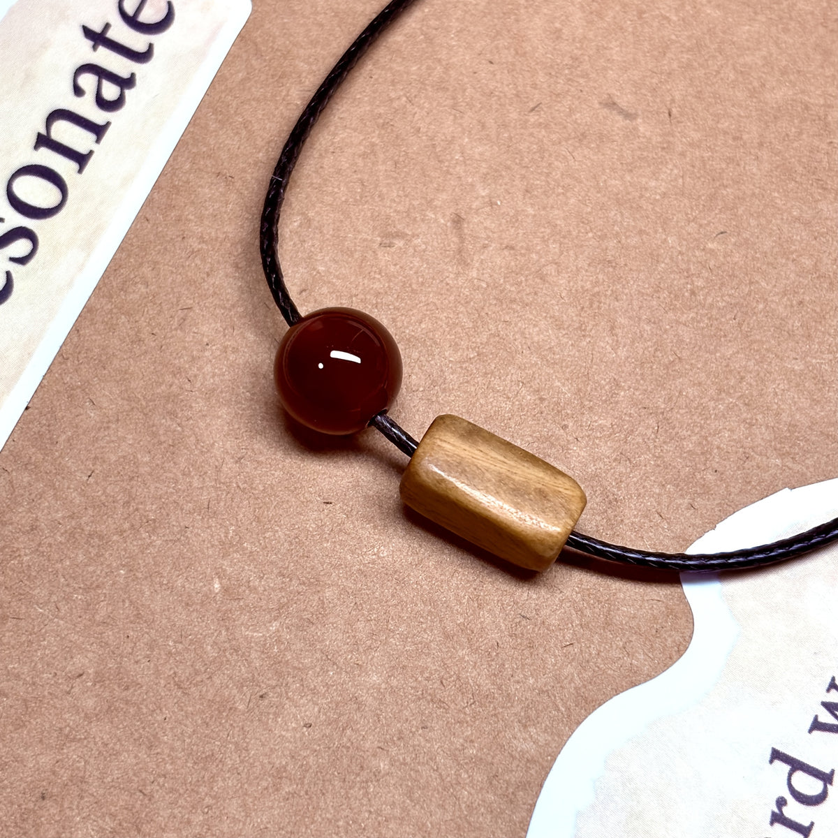 Elegant Wooden Barrel Bead with Agate Design - Versatile Minimalist Pendant for Women, Ideal for Daily Wear & Festive Occasions, Perfect Gift for Couples, Festive Jewelry|Minimalist Pendant|Wooden Beadwork, Wooden Beads Jewel